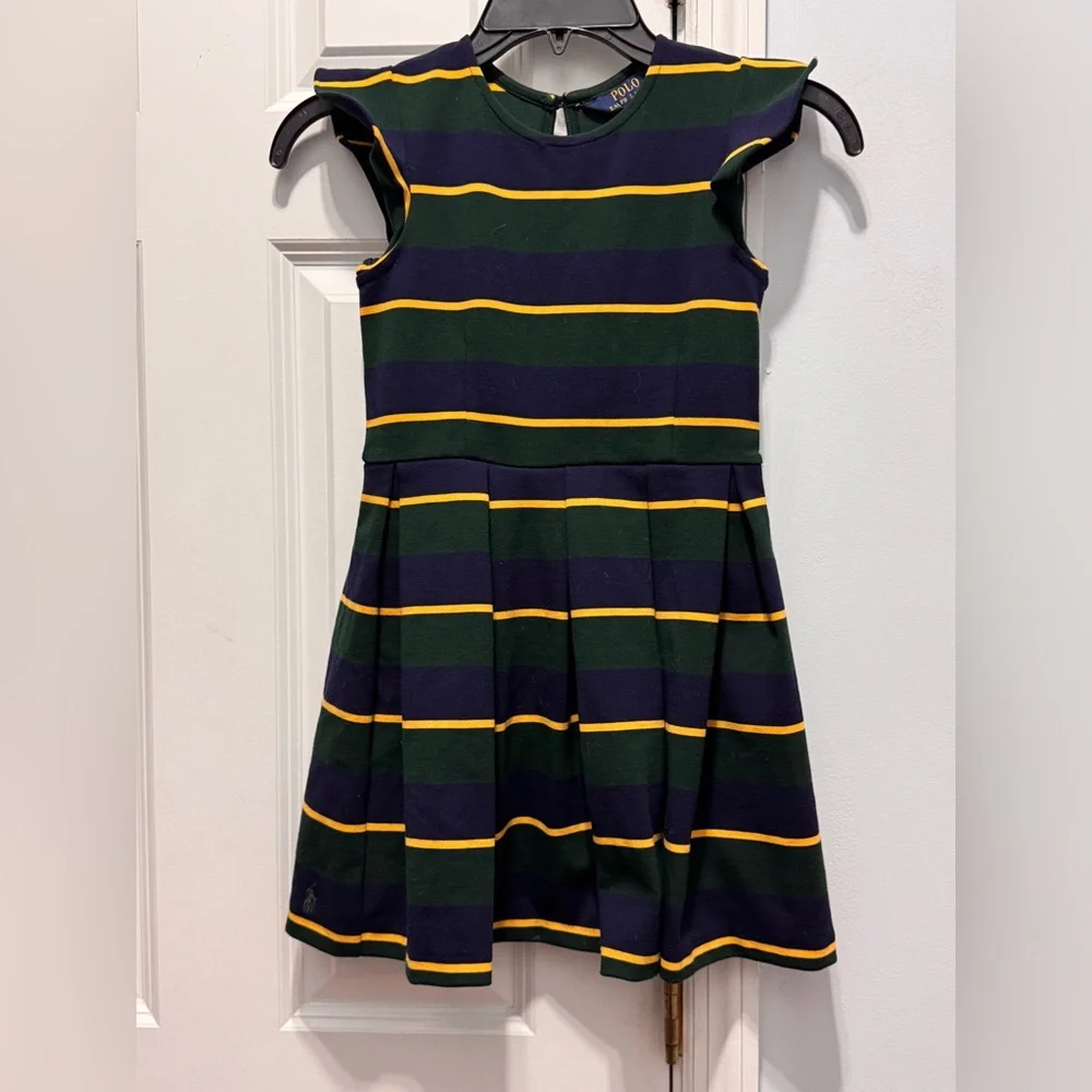 Polo by Ralph Lauren Blue and Green Pleated A-Line Dress